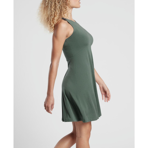 Athleta Santorini Thera Mini Dress Fit & Flare Sleeveless Green‎ Size LT - Picture 3 of 6